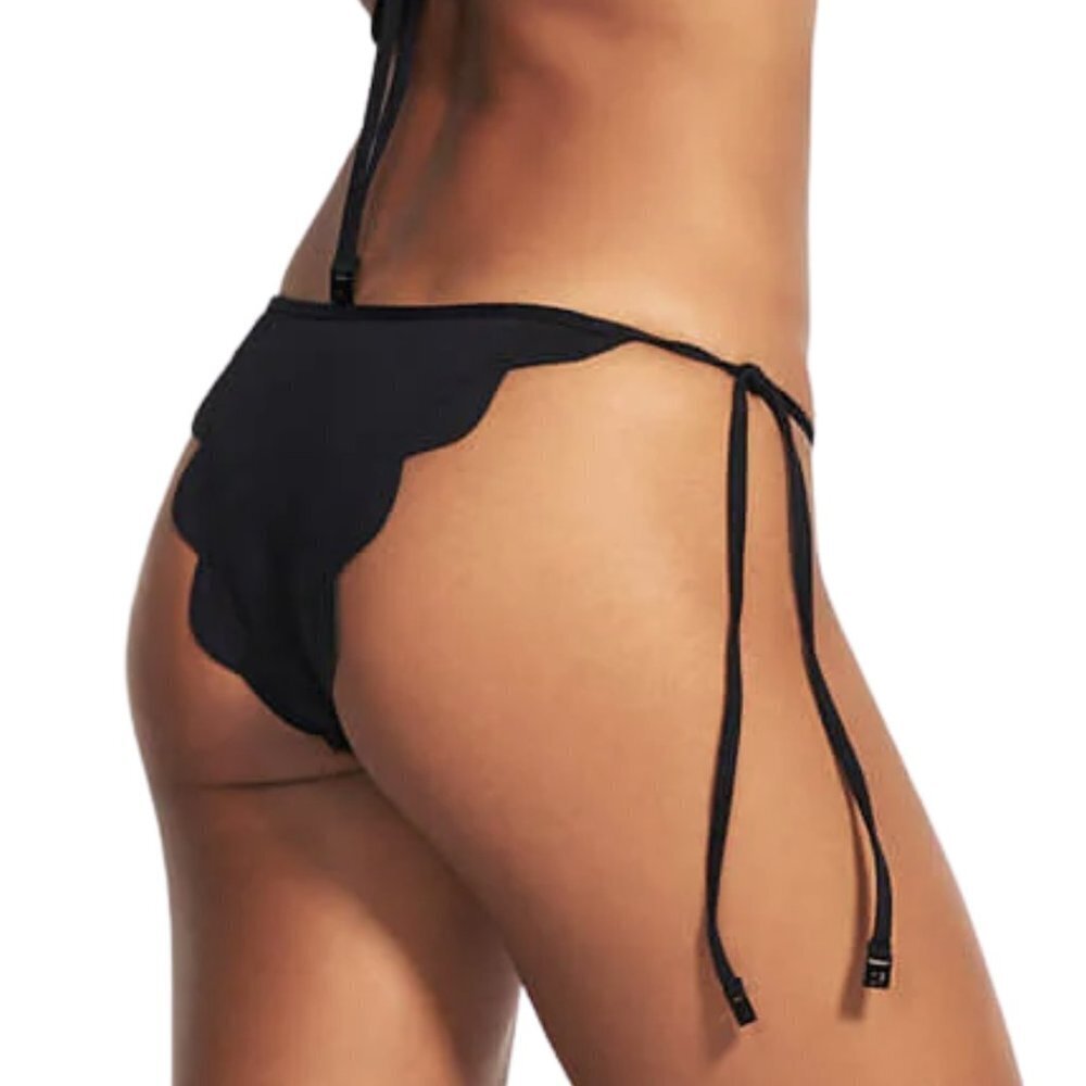NWOT Seafolly Petal Edge Brazilian Size Tie Bikini Bottom in Navy Sz. 4 - Picture 3 of 5